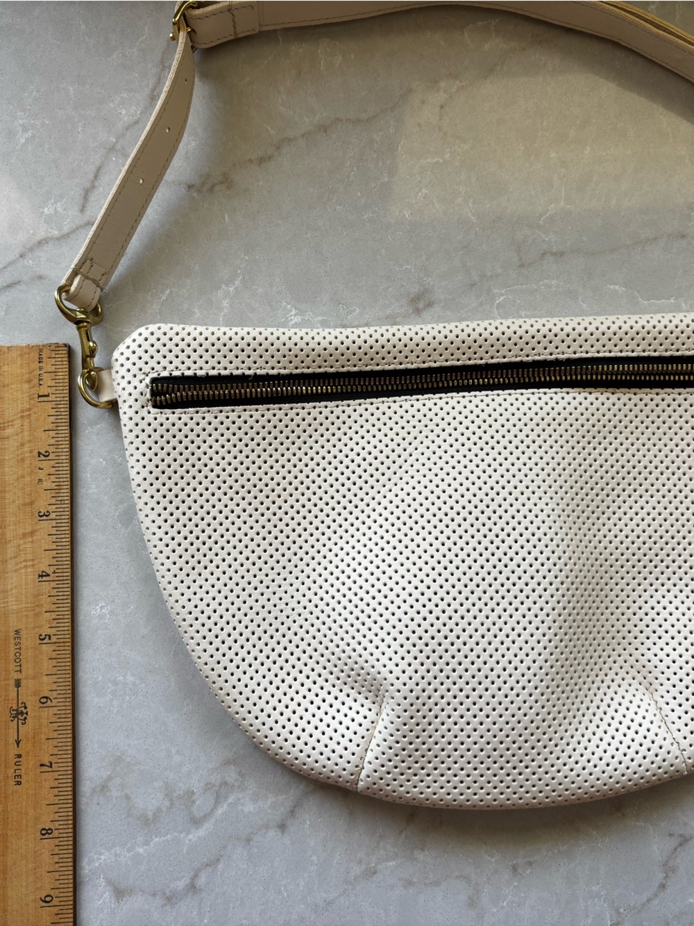 Clare V Grande Fanny Cream Perforated
Leather Crossbody Bag - Picture 9 of 11